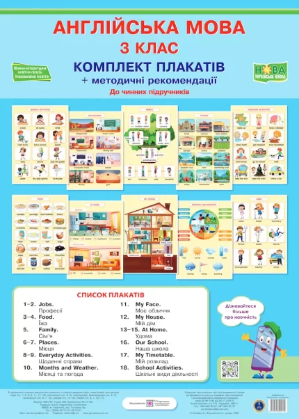 Комплект плакатів "Англійська мова. 3 клас" (+ методичні рекомендації) - Підручники і посібники