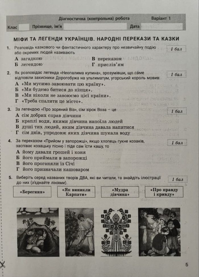 Українська література. 5 клас НУШ. Контроль результатів навчання + Оцінювання за групами результатів | Заболотний О. В., Заболотний В. В. - Зображення 4