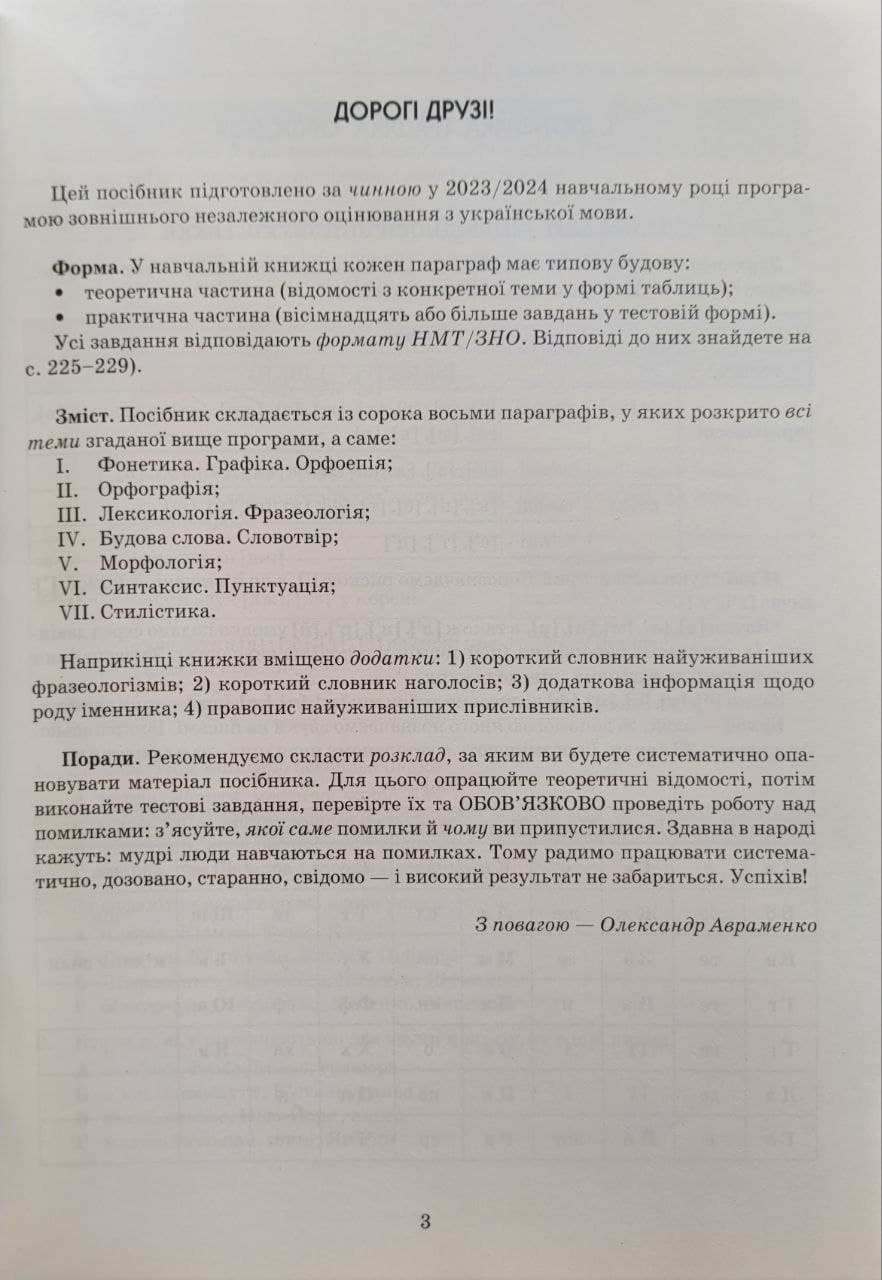 ЗНО/НМТ 2024. Українська мова. Теорія в таблицях. Завдання у форматі  знонмт (Авраменко)