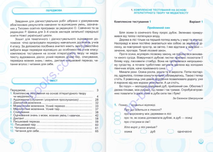 Українська мова та читання: зошит для тематичного і діагностувального оцінювання. 4 клас - Зображення 2