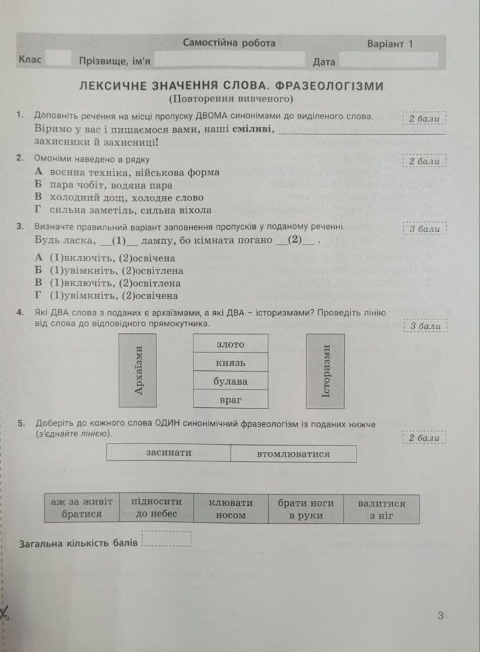 Українська мова. 7 клас НУШ. Контроль результатів навчання + Оцінювання за групами результатів | Заболотний О. В., Заболотний В. В. - Зображення 6