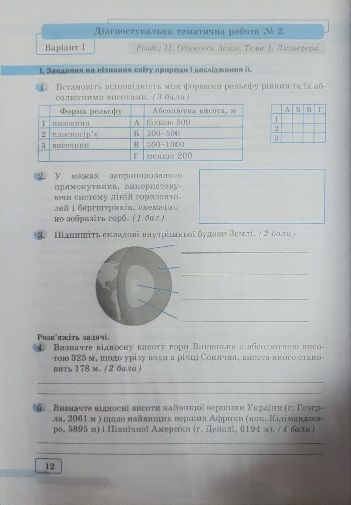 Діагностувальні тематичні роботи з географія. 6 клас | Зінкевич М. (до Запотоцького) - Зображення 4