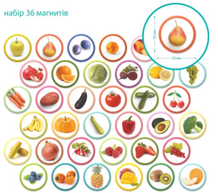 Набір магнітів Dodo Монтессорі Овочі, фрукти і ягоди - Зображення 2