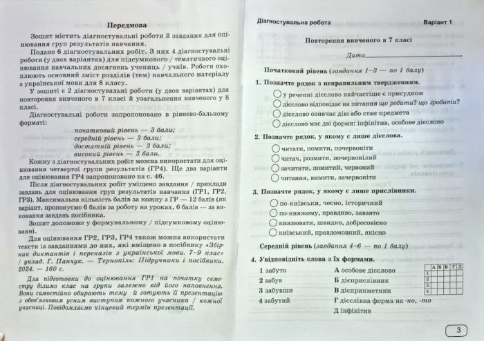 Українська мова. Діагностувальні роботи. 8 клас (за прогр.: Н. Голуб, О. Горошкіної; О. Заболотного та ін.) | Панчук Г., Приведа О. - Зображення 3