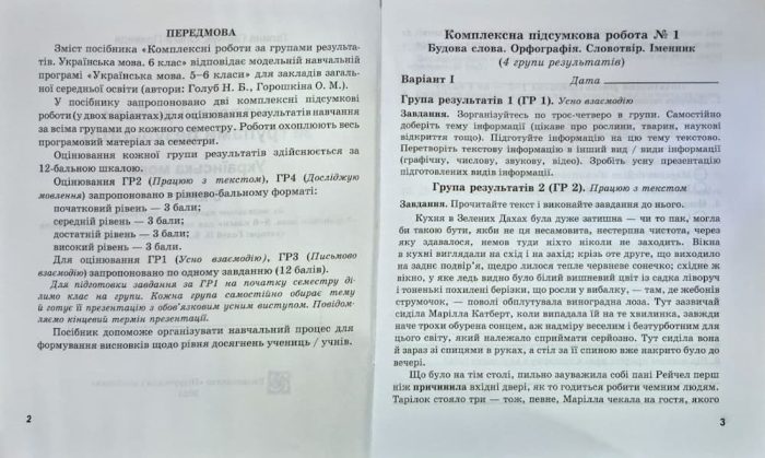Українська мова. 6 клас. Комплексні роботи за групами результатів. (за прогр. Н. Голуб, О. Горошкіної) | Панчук Г., Приведа О. - Зображення 2