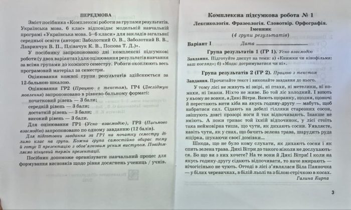 Українська мова. 6 клас. Комплексні роботи за групами результатів. (за прогр. О. Заболотного та ін.) | Панчук Г., Приведа О. - Зображення 2