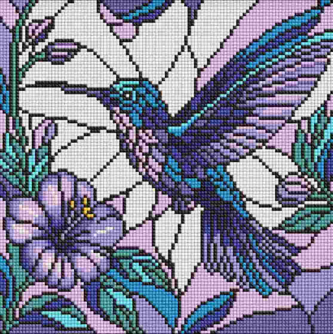 vintaz kolibri selena Алмазна мозаїка - Вітраж. Колібрі 30х30 - Зображення 1