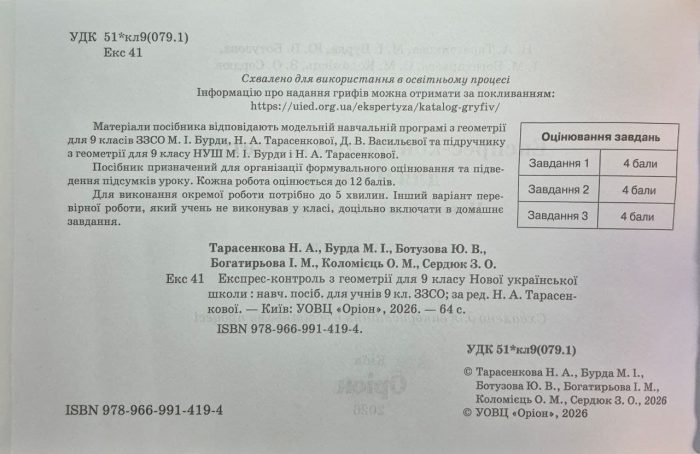 НУШ.Геометрія. Експрес-контроль, 9 клас | Ніна Тарасенкова - Зображення 2